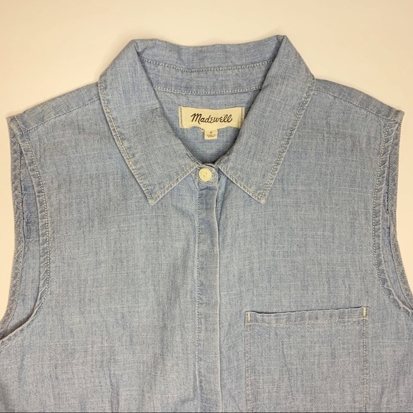 MADEWELL CHAMBRAY SLEEVELESS SHIRT DRESS - Picture 4 of 7